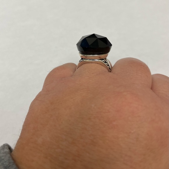Blue Tiger Eye and Silver-plated Faceted Ring.  Size 9 - Picture 3 of 4